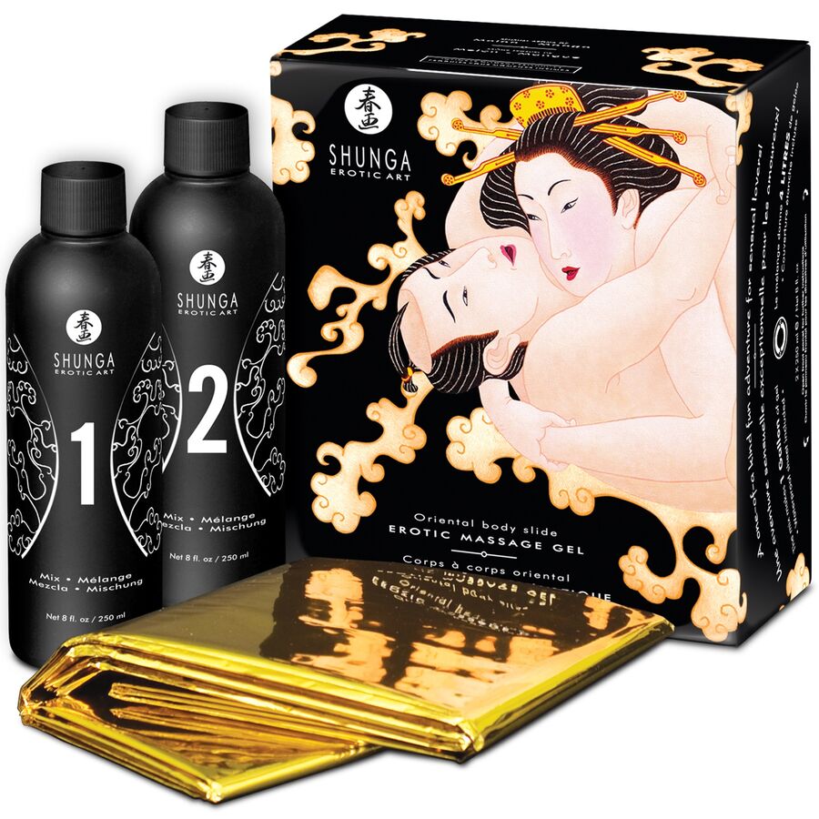 Shunga Oriental Body-to-Body masszázsgél – 2 × 250 ml – Dinnye-mangó (4)