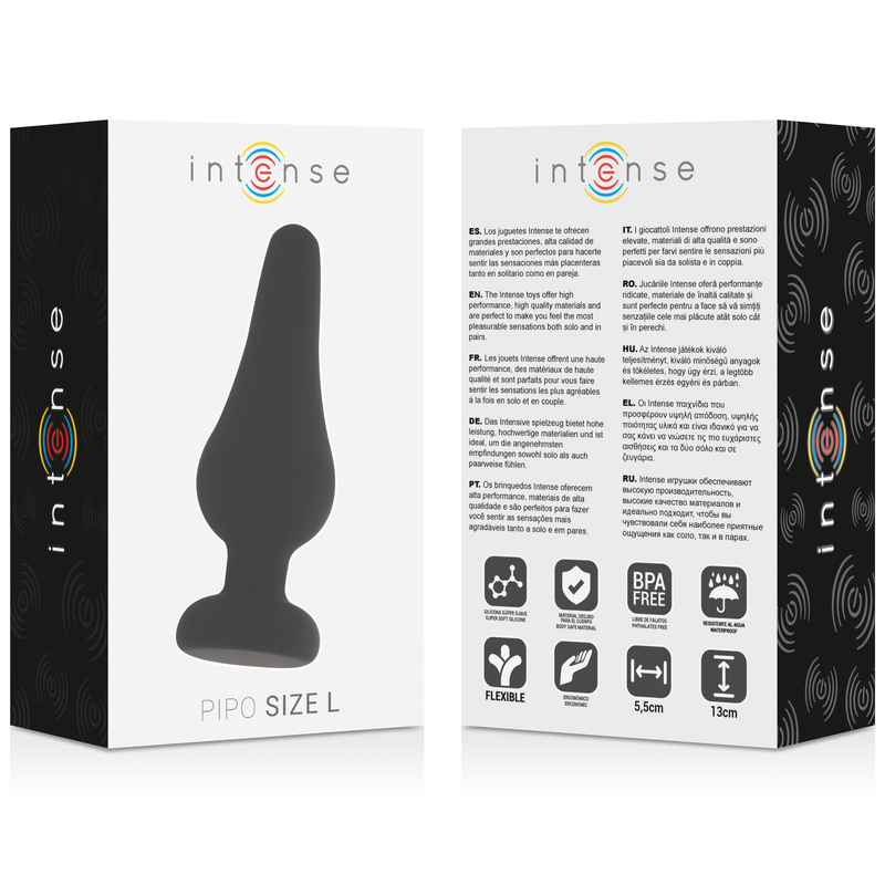 Intense Pipo L szilikon análdugó, fekete, 13 cm (4)