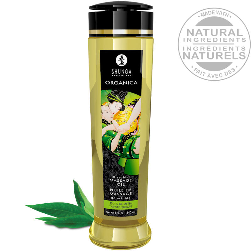 Shunga Organic ízesített masszázsolaj – 240 ml – Zöld tea (3)