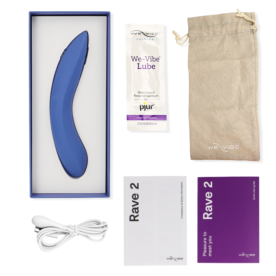 We-Vibe Rave 2 Kék vibrátor tartozékokkal: mágneses töltő, prémium tárolótáska, használati útmutató
