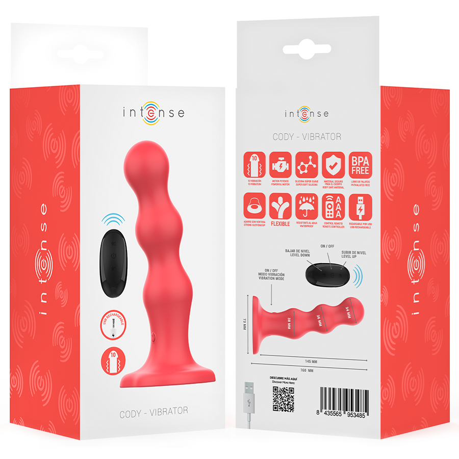 Intense Cody tapadókorongos távirányítós vibrátor – piros (8)
