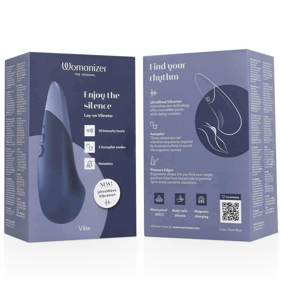 Womanizer Vibe Lay-on Sötétkék csiklóvibrátor, doboza