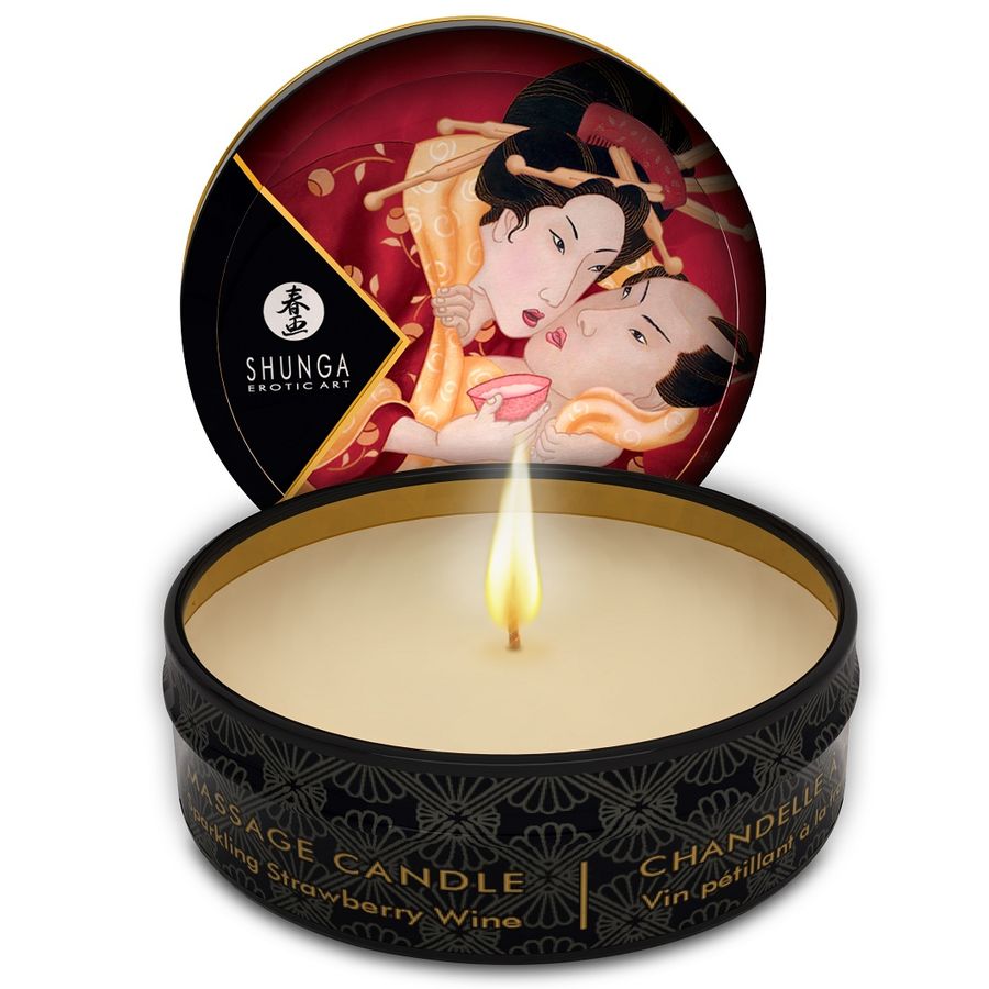 Shunga Caress by Candlelight masszázsgyertya – Eper és pezsgő, 30 ml (9)