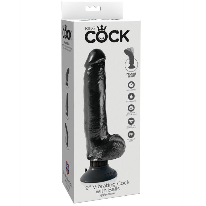 King Cock 23 cm élethű vibrátor herékkel – fekete