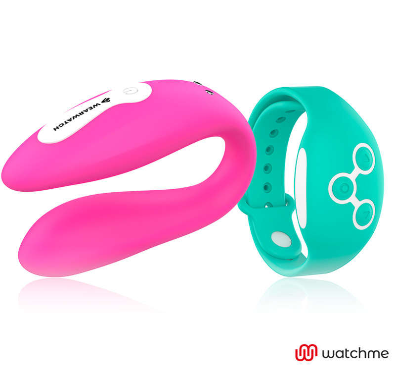 Wearwatch Dual kettős vibrátor távirányító órával – fukszia / tengerkék (2)