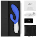 LELO Ina Wave 2 égkék nyuszis vibrátor a töltőkábellel, tárolótasakkal és csomagolással