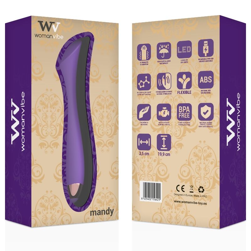Womanvibe Mandy lila K-pont-vibrátor csomagolása